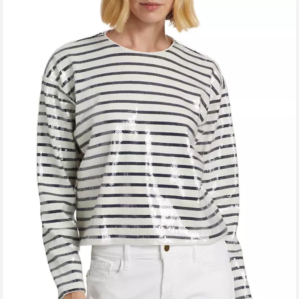 FRAME Sequin-Embellished Striped T-
Shirt - T-Shirts - BeyondStyle